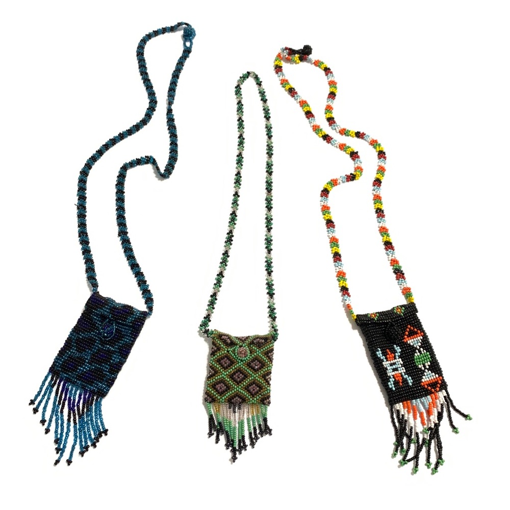 Bundle Three Seed Beads Pouch Necklaces